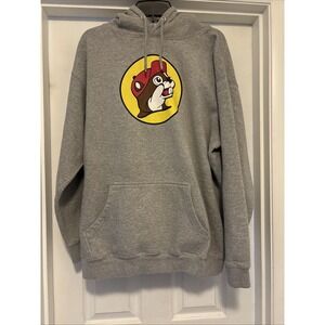 Buc-ees Logo Pullover Hoodie Mens XL Gray Sweatshirt Kangaroo Pocket Road Trip